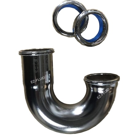Ez-Fluid Low Inlet sink Brass J-BEND 1-1/2in 17GA w/ Brass Nuts Chrome Plated EZJB112L